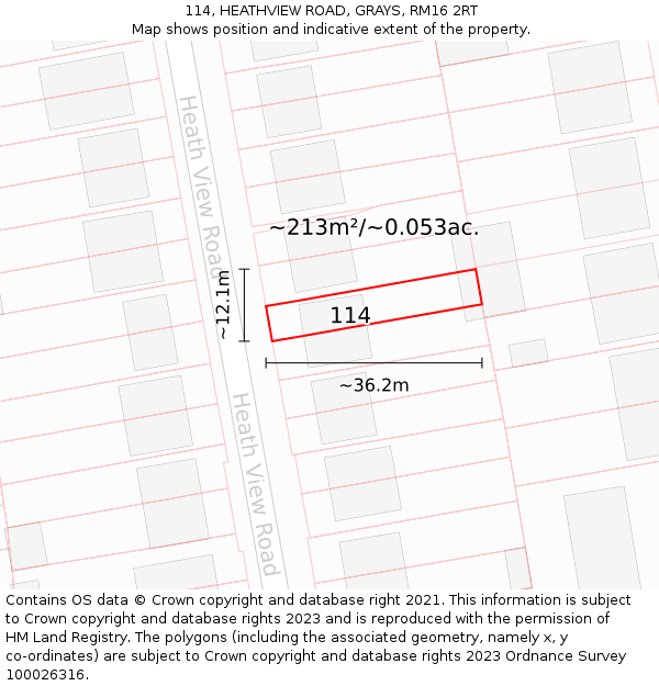 114, HEATHVIEW ROAD, GRAYS, RM16 2RT: Plot and title map