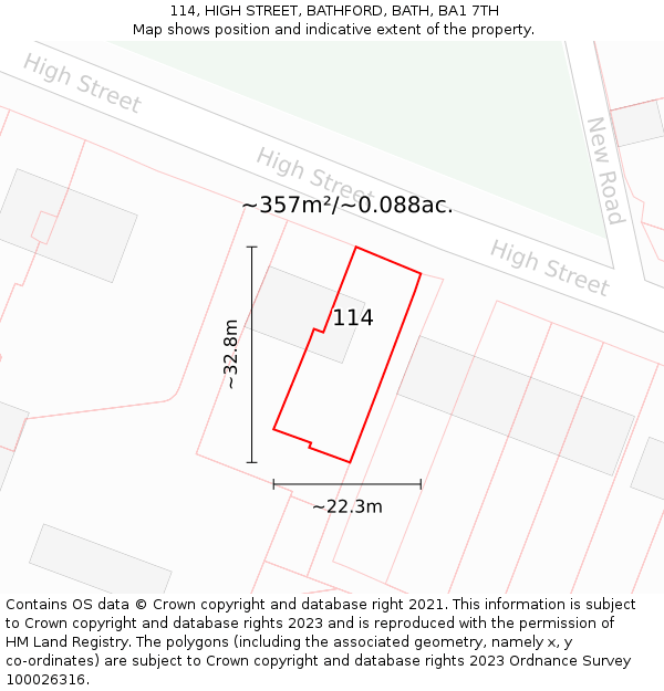 114, HIGH STREET, BATHFORD, BATH, BA1 7TH: Plot and title map
