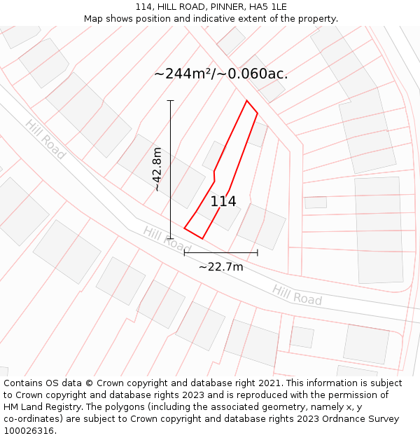 114, HILL ROAD, PINNER, HA5 1LE: Plot and title map