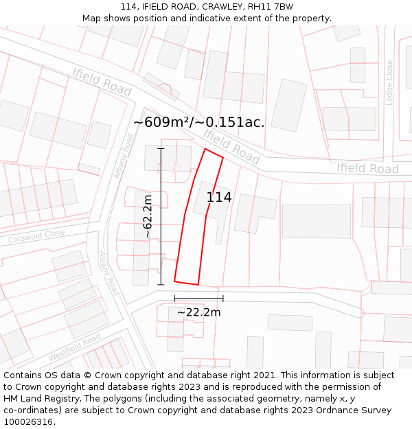 114, IFIELD ROAD, CRAWLEY, RH11 7BW: Plot and title map