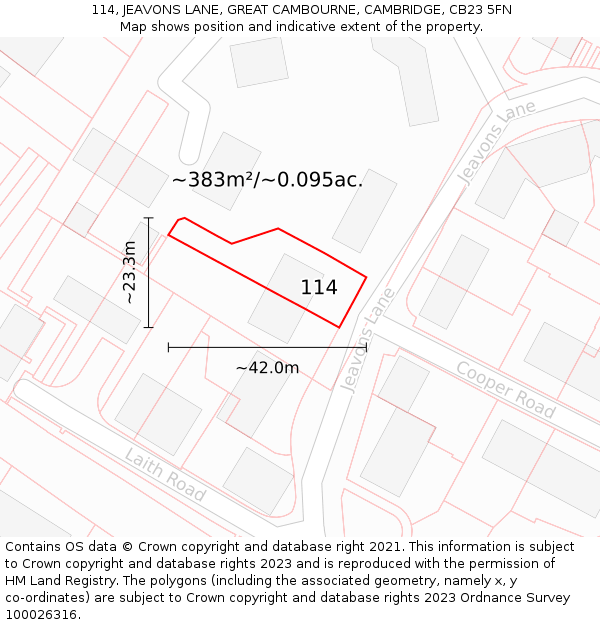 114, JEAVONS LANE, GREAT CAMBOURNE, CAMBRIDGE, CB23 5FN: Plot and title map