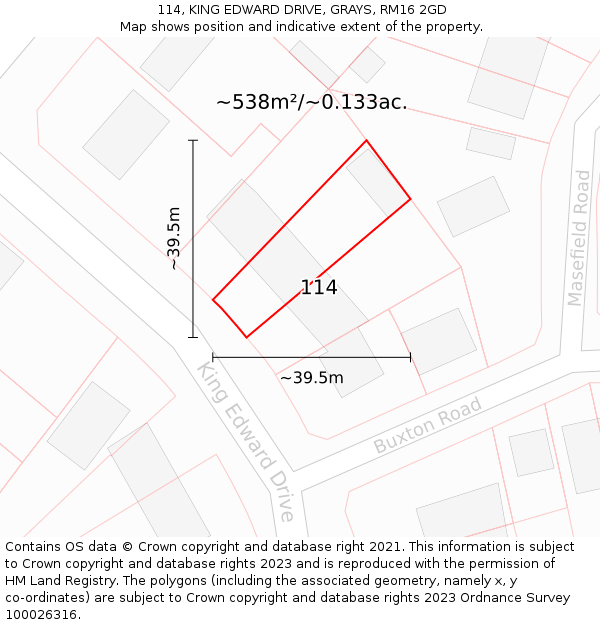 114, KING EDWARD DRIVE, GRAYS, RM16 2GD: Plot and title map