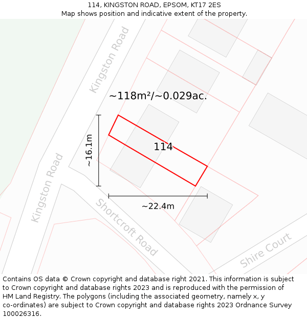 114, KINGSTON ROAD, EPSOM, KT17 2ES: Plot and title map