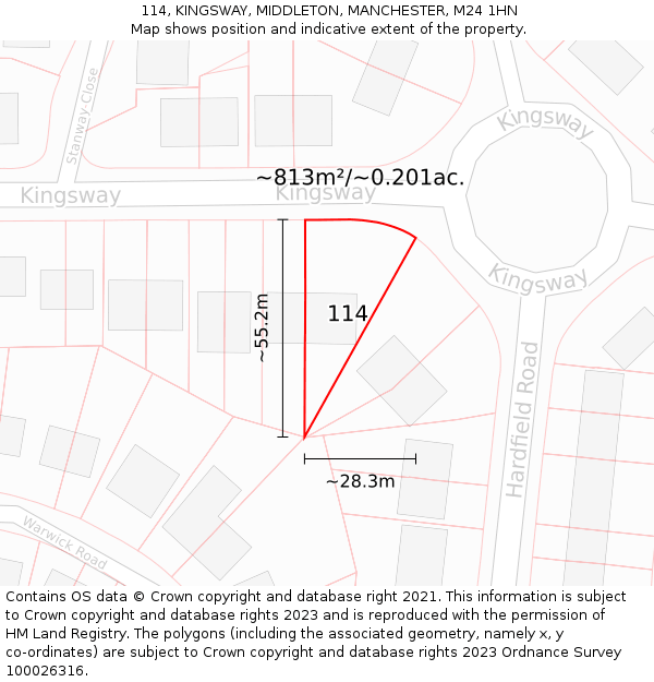 114, KINGSWAY, MIDDLETON, MANCHESTER, M24 1HN: Plot and title map