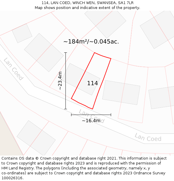 114, LAN COED, WINCH WEN, SWANSEA, SA1 7LR: Plot and title map