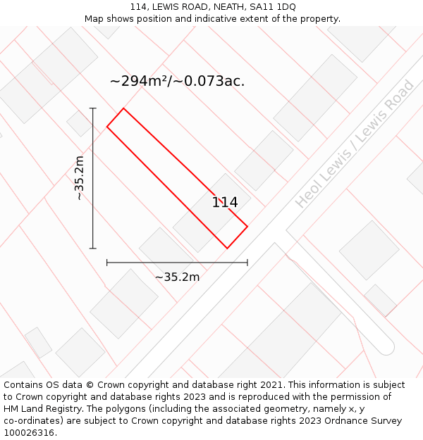 114, LEWIS ROAD, NEATH, SA11 1DQ: Plot and title map