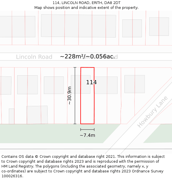 114, LINCOLN ROAD, ERITH, DA8 2DT: Plot and title map