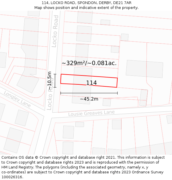 114, LOCKO ROAD, SPONDON, DERBY, DE21 7AR: Plot and title map