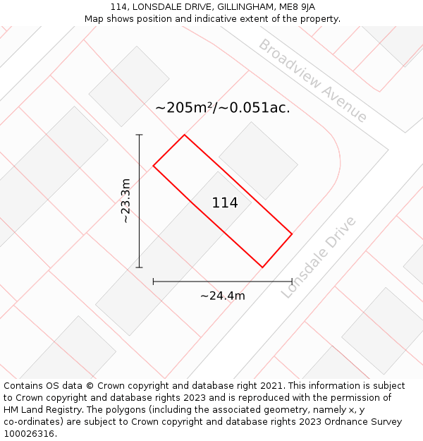114, LONSDALE DRIVE, GILLINGHAM, ME8 9JA: Plot and title map