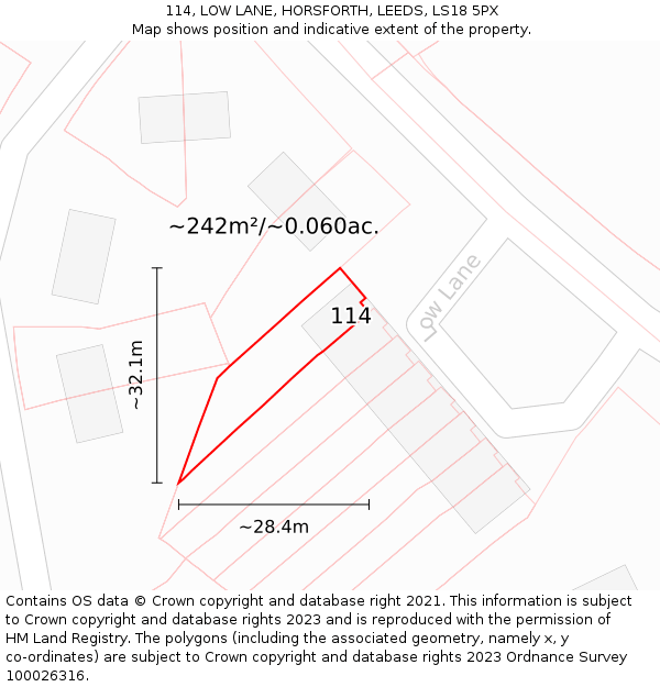 114, LOW LANE, HORSFORTH, LEEDS, LS18 5PX: Plot and title map