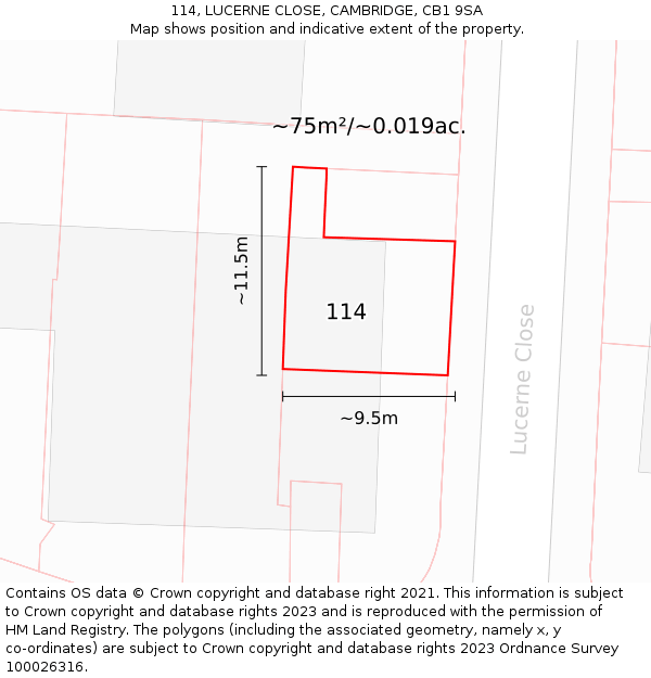 114, LUCERNE CLOSE, CAMBRIDGE, CB1 9SA: Plot and title map