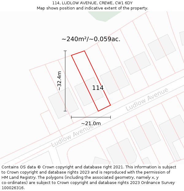 114, LUDLOW AVENUE, CREWE, CW1 6DY: Plot and title map