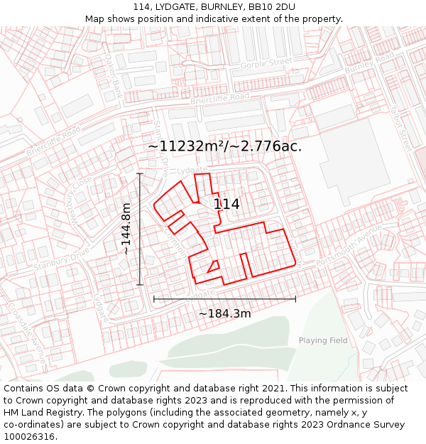 114, LYDGATE, BURNLEY, BB10 2DU: Plot and title map