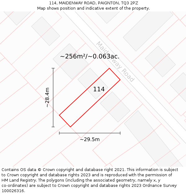 114, MAIDENWAY ROAD, PAIGNTON, TQ3 2PZ: Plot and title map