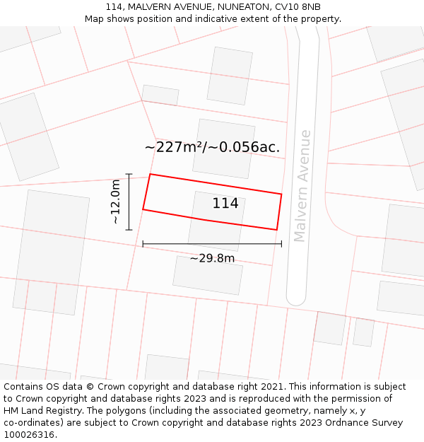 114, MALVERN AVENUE, NUNEATON, CV10 8NB: Plot and title map