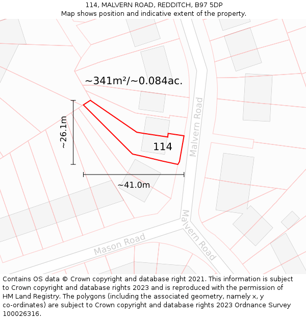 114, MALVERN ROAD, REDDITCH, B97 5DP: Plot and title map