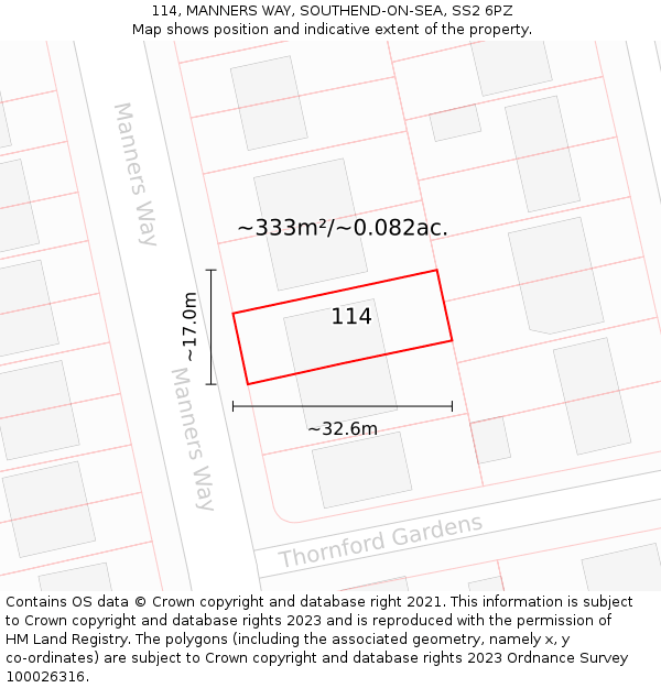 114, MANNERS WAY, SOUTHEND-ON-SEA, SS2 6PZ: Plot and title map