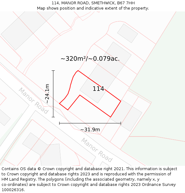 114, MANOR ROAD, SMETHWICK, B67 7HH: Plot and title map