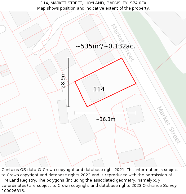 114, MARKET STREET, HOYLAND, BARNSLEY, S74 0EX: Plot and title map
