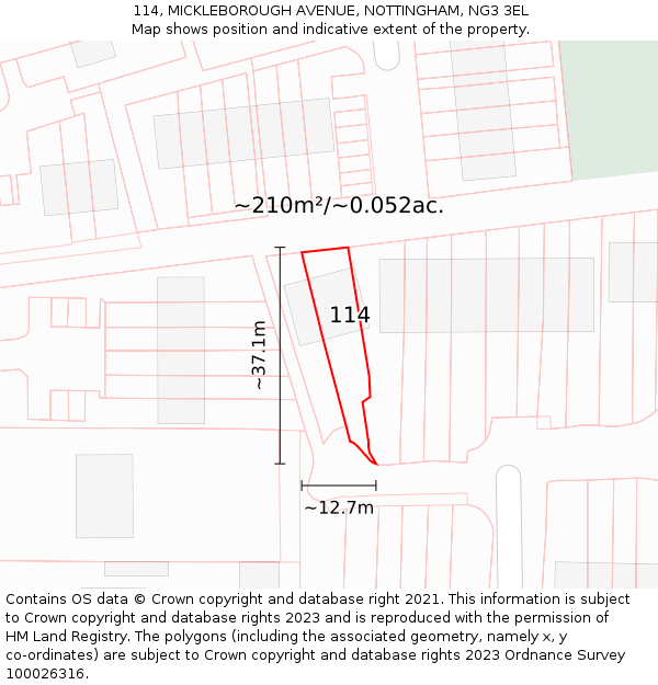 114, MICKLEBOROUGH AVENUE, NOTTINGHAM, NG3 3EL: Plot and title map