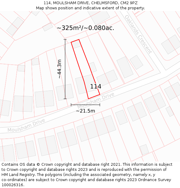 114, MOULSHAM DRIVE, CHELMSFORD, CM2 9PZ: Plot and title map