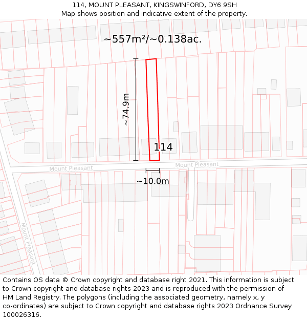 114, MOUNT PLEASANT, KINGSWINFORD, DY6 9SH: Plot and title map