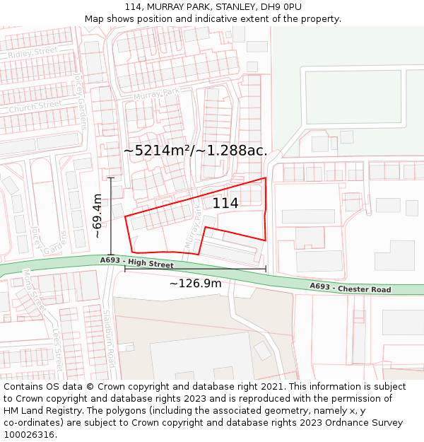 114, MURRAY PARK, STANLEY, DH9 0PU: Plot and title map
