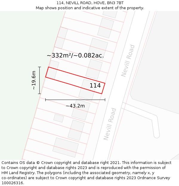 114, NEVILL ROAD, HOVE, BN3 7BT: Plot and title map