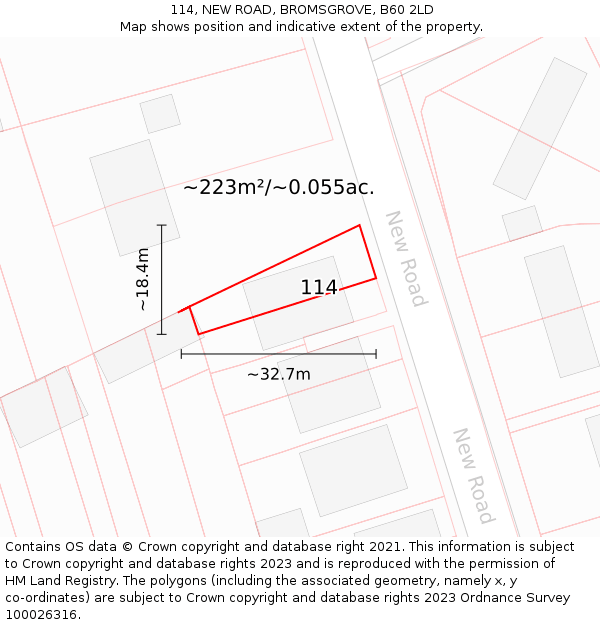 114, NEW ROAD, BROMSGROVE, B60 2LD: Plot and title map