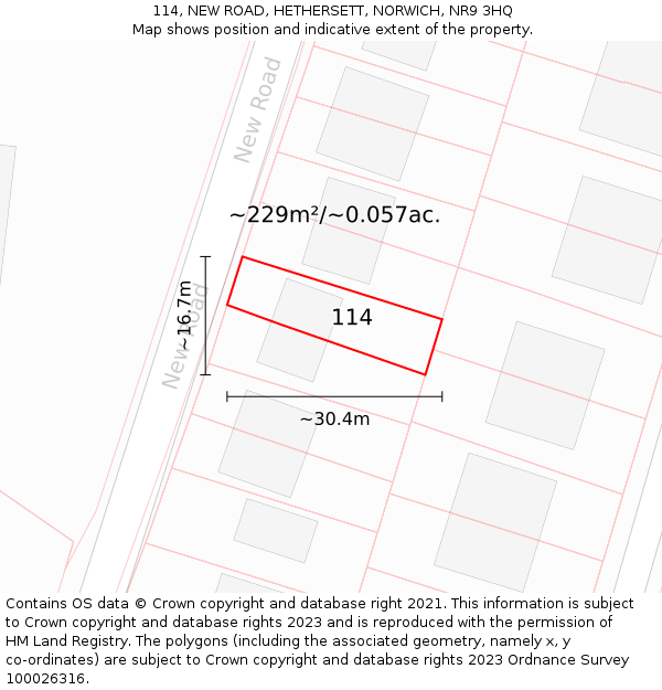 114, NEW ROAD, HETHERSETT, NORWICH, NR9 3HQ: Plot and title map