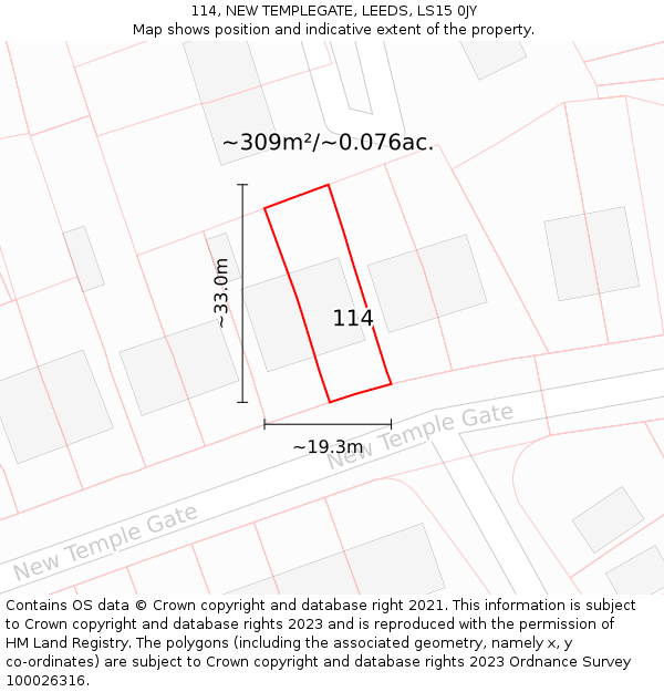 114, NEW TEMPLEGATE, LEEDS, LS15 0JY: Plot and title map