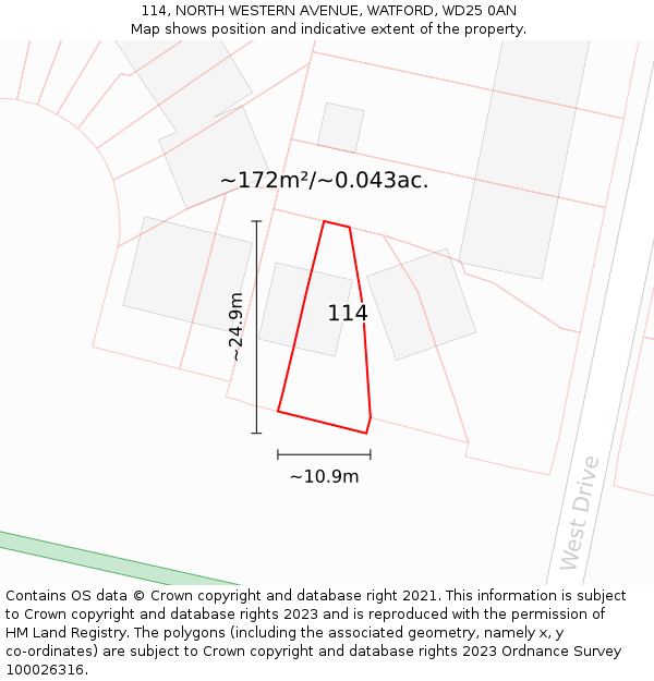 114, NORTH WESTERN AVENUE, WATFORD, WD25 0AN: Plot and title map
