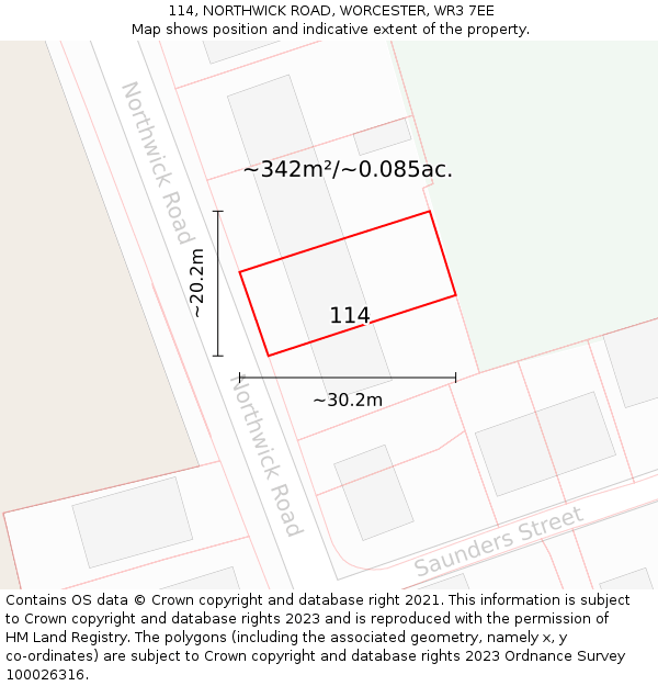 114, NORTHWICK ROAD, WORCESTER, WR3 7EE: Plot and title map