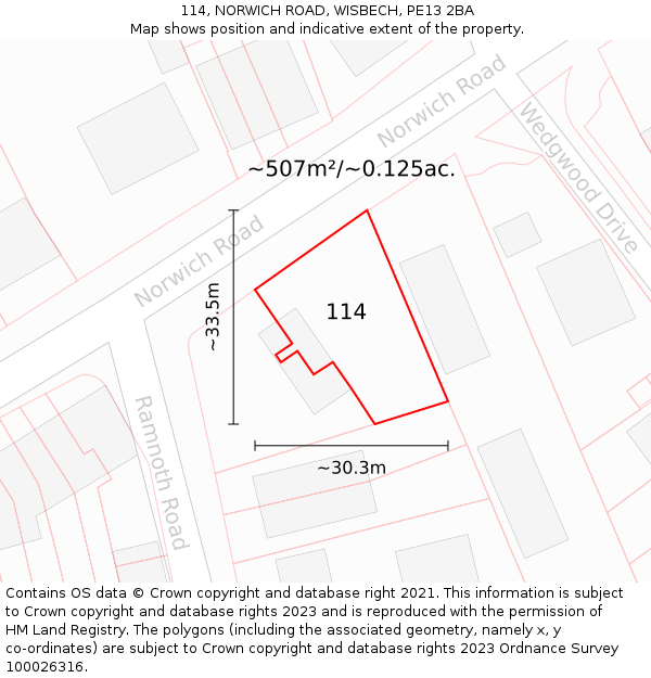 114, NORWICH ROAD, WISBECH, PE13 2BA: Plot and title map