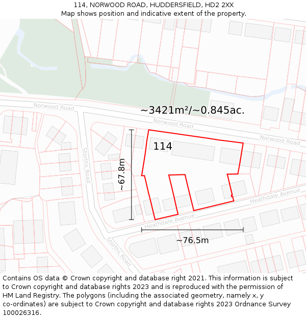 114, NORWOOD ROAD, HUDDERSFIELD, HD2 2XX: Plot and title map