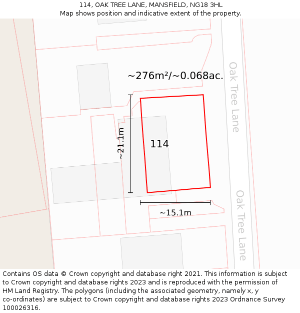 114, OAK TREE LANE, MANSFIELD, NG18 3HL: Plot and title map