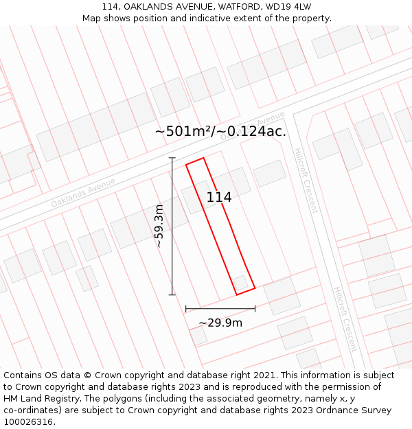 114, OAKLANDS AVENUE, WATFORD, WD19 4LW: Plot and title map