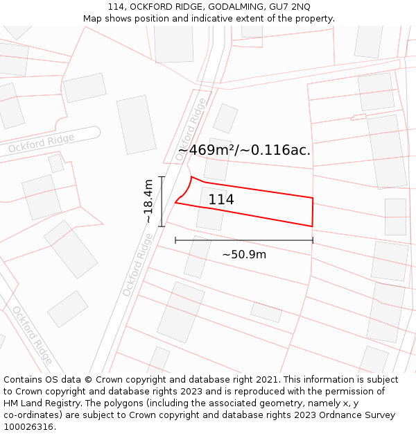 114, OCKFORD RIDGE, GODALMING, GU7 2NQ: Plot and title map
