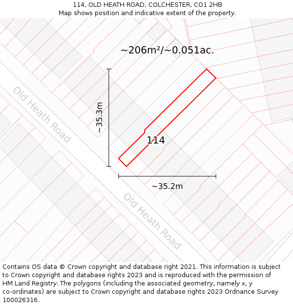 114, OLD HEATH ROAD, COLCHESTER, CO1 2HB: Plot and title map