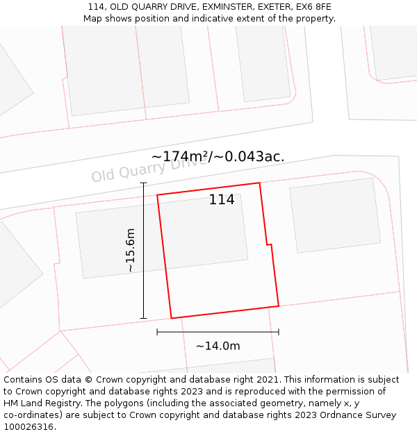 114, OLD QUARRY DRIVE, EXMINSTER, EXETER, EX6 8FE: Plot and title map
