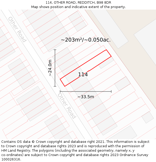 114, OTHER ROAD, REDDITCH, B98 8DR: Plot and title map