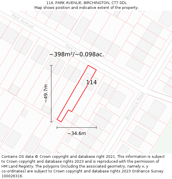114, PARK AVENUE, BIRCHINGTON, CT7 0DL: Plot and title map
