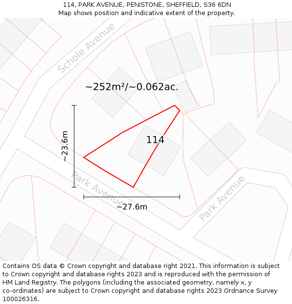 114, PARK AVENUE, PENISTONE, SHEFFIELD, S36 6DN: Plot and title map
