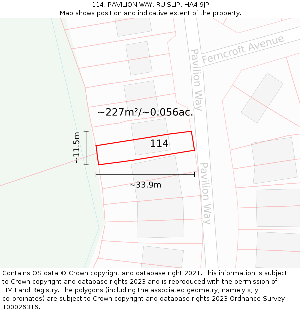 114, PAVILION WAY, RUISLIP, HA4 9JP: Plot and title map