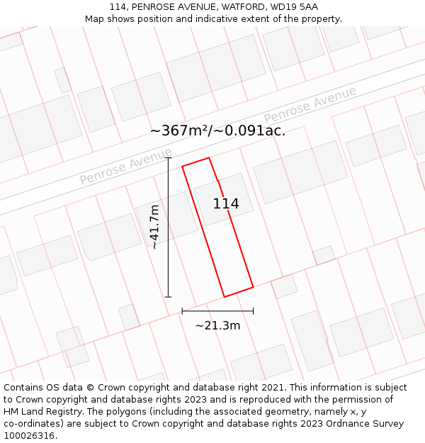 114, PENROSE AVENUE, WATFORD, WD19 5AA: Plot and title map