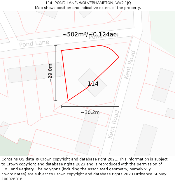 114, POND LANE, WOLVERHAMPTON, WV2 1JQ: Plot and title map