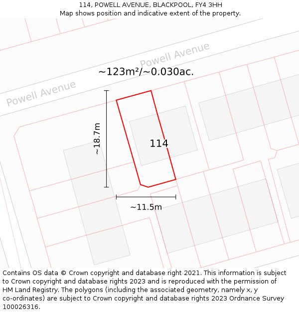 114, POWELL AVENUE, BLACKPOOL, FY4 3HH: Plot and title map