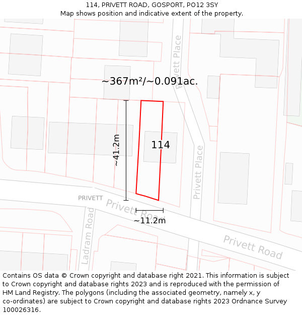 114, PRIVETT ROAD, GOSPORT, PO12 3SY: Plot and title map
