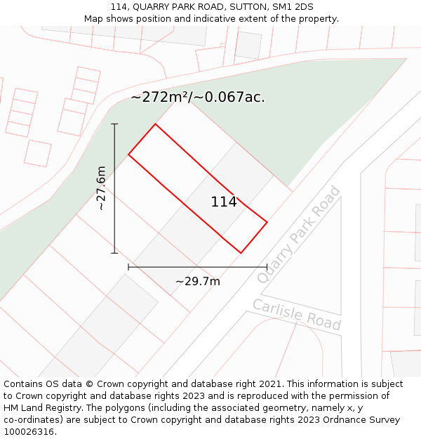 114, QUARRY PARK ROAD, SUTTON, SM1 2DS: Plot and title map