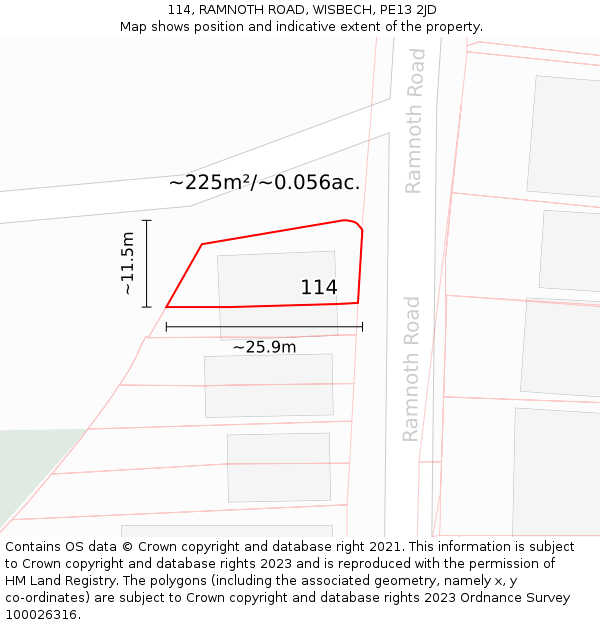114, RAMNOTH ROAD, WISBECH, PE13 2JD: Plot and title map